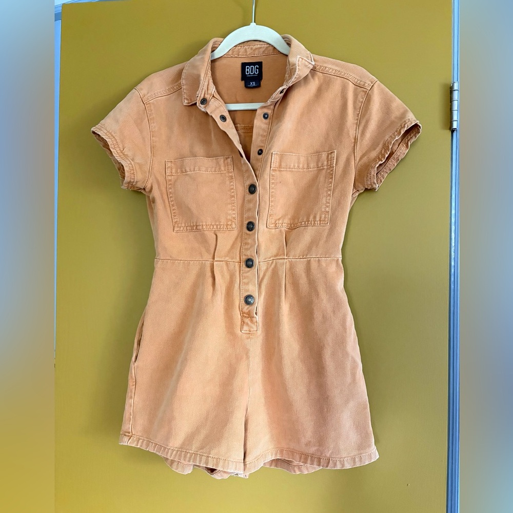 BDG Light Orange Button-Up Romper